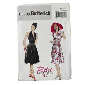 Butterick B5209 Sewing Pattern Retro '47 Dress Cap Sleeve Halter Size 14-20 NEW